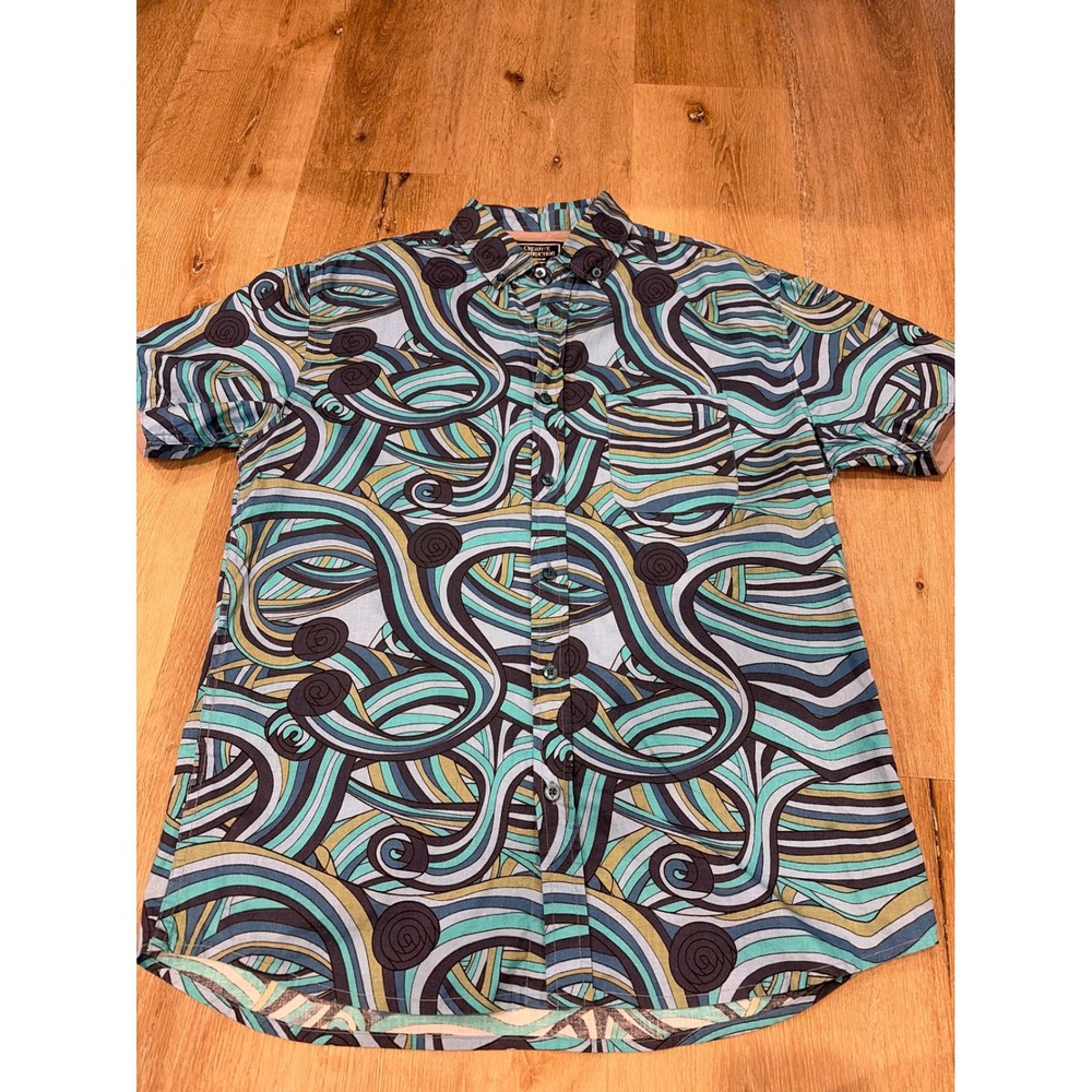 Creative Destruction Mens M Psychedelic Swirl Short Sleeve Button Down Shirt